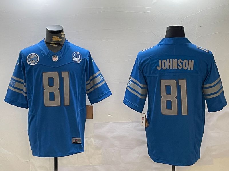 Men Detroit Lions #81 Johnson Blue three generations 2024 Nike Limited NFL Jersey style 4